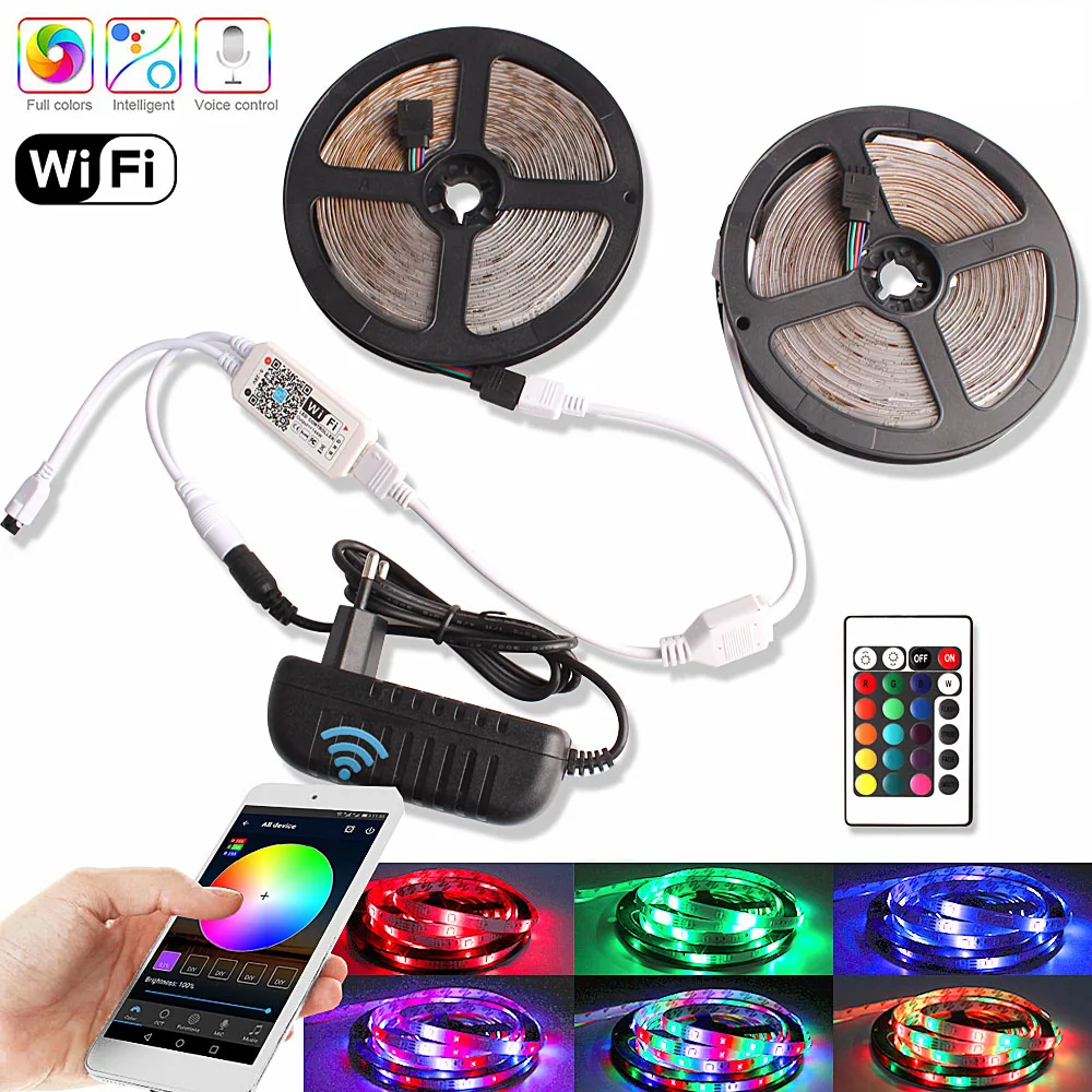 RGB Светодиодная лента 12 В 2835 10 м 15 м WiFi умный беспроводной контроллер гибкий ленточный светильник приложение для Google Home Alexa Ambi светильник ТВ светильник s