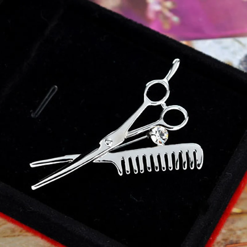 1 шт. золотистая/Серебристая брошь гребень унисекс|comb scissors|crystal broochbrooch pins |