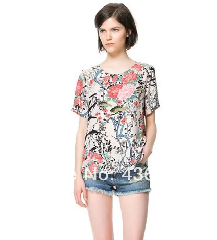 high quality free shippping 2014 summer fashion women printing t shirt zipper t-shirt | Женская одежда