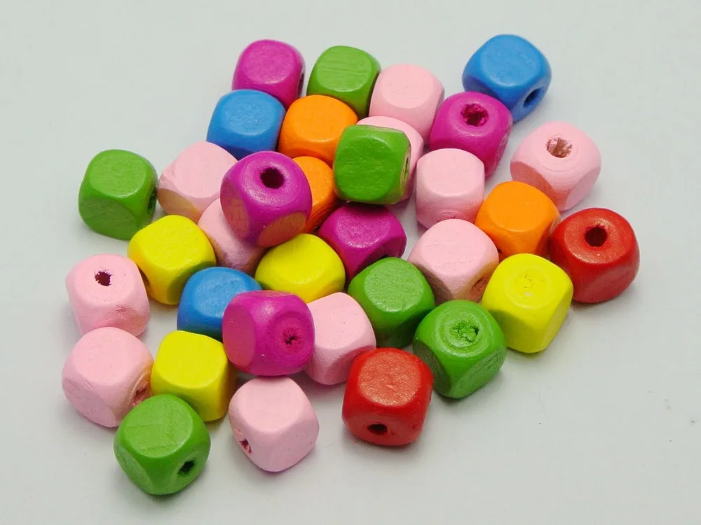 100 Смешанные яркие разноцветные 10 мм фотообои ~ деревянные бусины|wood cube beads|beads