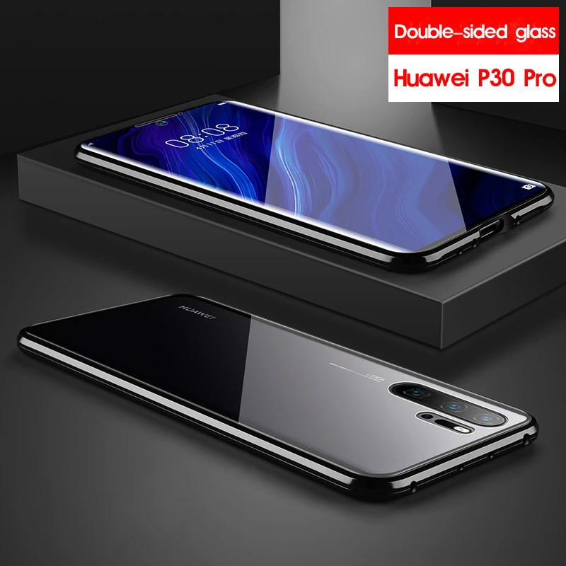 Double Curved 360 Full Body Case For Huawei P30 Pro P20 P20Pro P30Pro Phone Magnetic Metal Bumper &Front Tempered Glass Cover On |