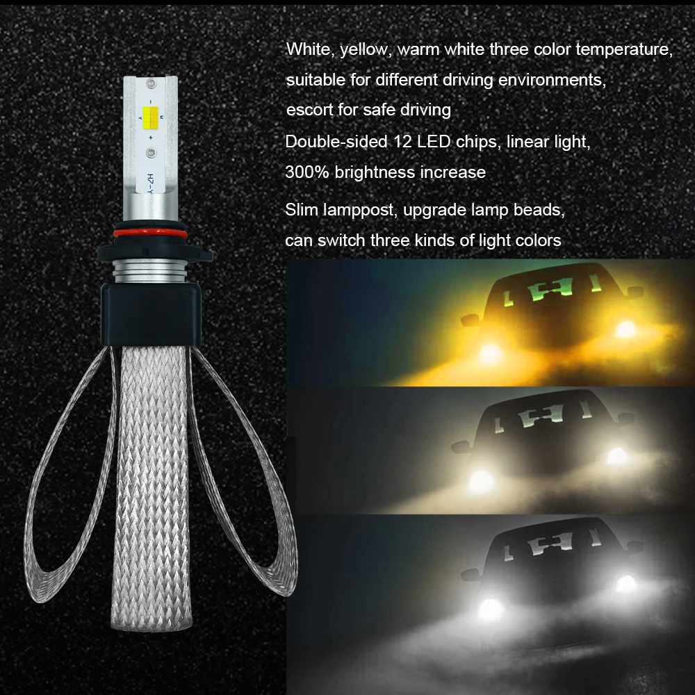 2pcs T9 H7 LED Car Light Bulb H4 H1 H11 9005 H1 3 colors 4300K 3000K 6500K CSP Car Headlight HID Bulbs Car Accessories 12V 80W