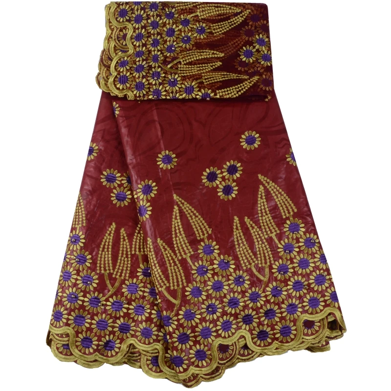 African Lace Fabric Guinea Bazin Riche Set With 2 Yard French Net For Blouse 2018 Latest F1042 | Дом и сад
