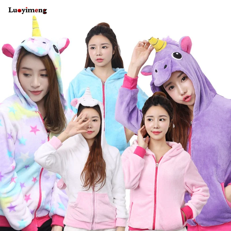 Мода мультфильм Розовый Единорог толстовки Аниме Костюм для взрослых Kawaii