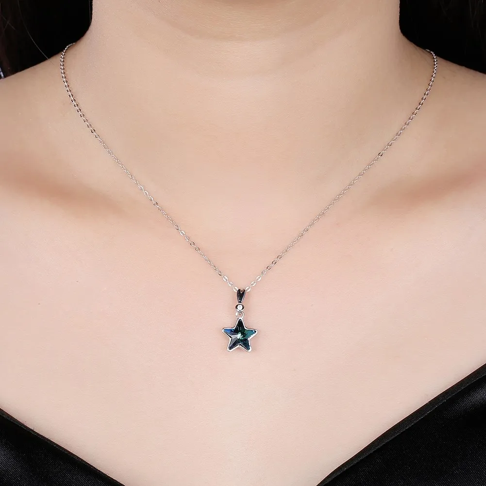LEKANI кристаллами от Swarovski синий Star кристалл кулон ожерелье Женская 100% серебро