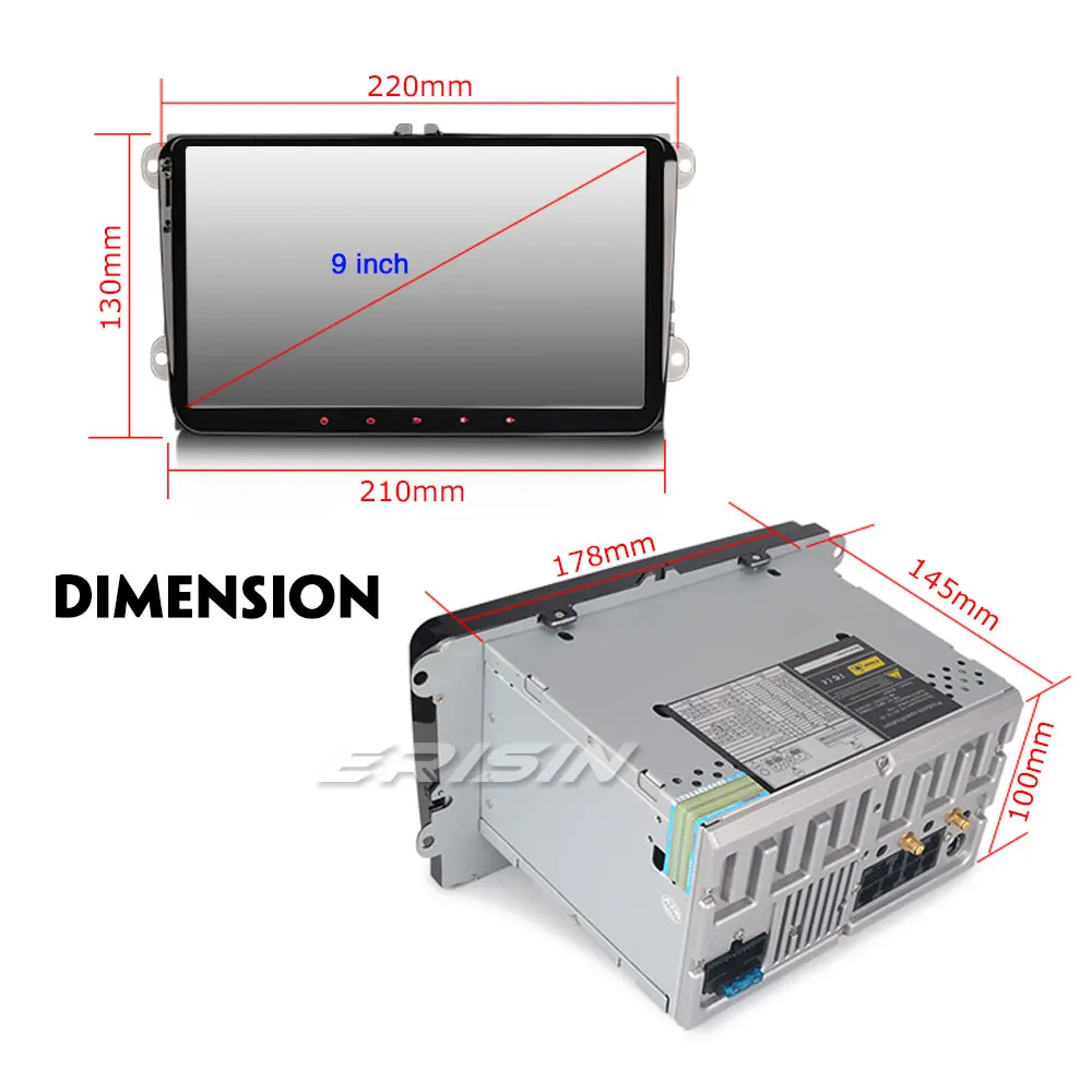 Erisin ES2991V 9 &quotАвтомобильный мультимедийный плеер авто радио Android 0 DAB + DVR OBD GPS для VW