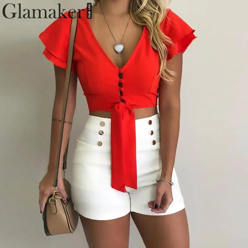 Glamaker шифоновый с v-образным вырезом рюшами сексуальный топ на бретелях для женщин