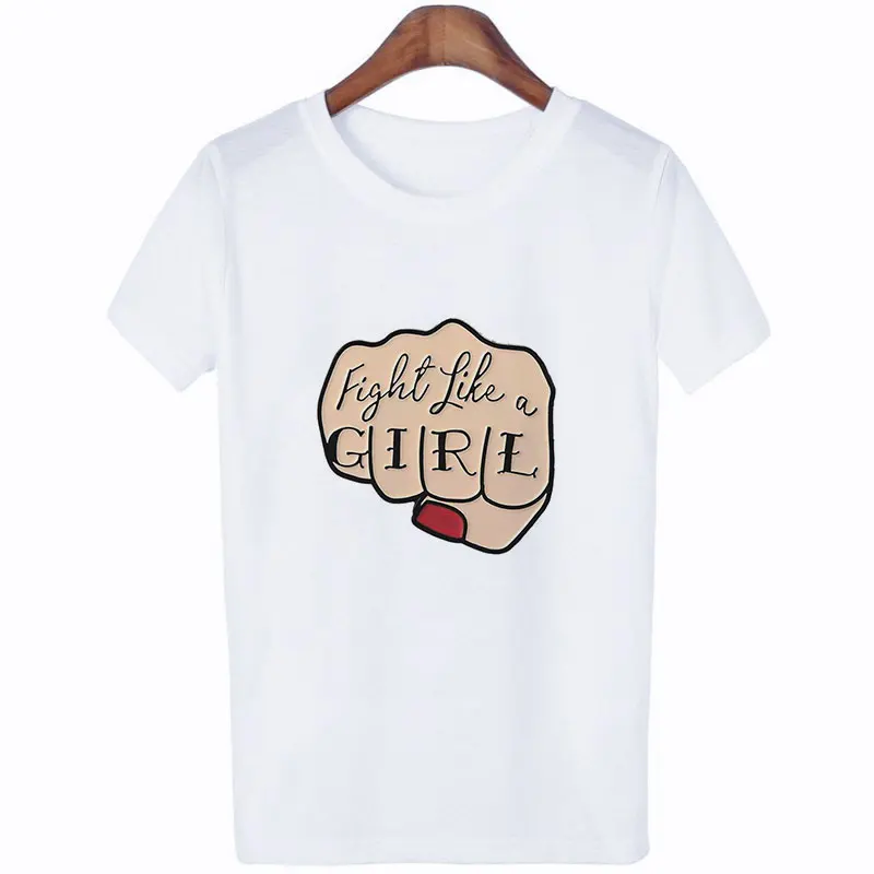2373 Camisetas Verano Mujer; коллекция года; модная футболка в стиле Харадзюку; футболка с надписью «Fight Like A Girl»; модная Эстетическая футболка для отдыха; Топ - Цвет: 2373