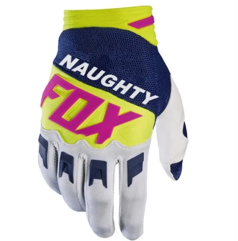 NAUGHTY FOX MX Racing Gloves Motocross MTB XC DH ATV Bike Gloves Motocycle Cycling Bicycle Racing Moto Downhill Guantes - Цвет: yellow-blue