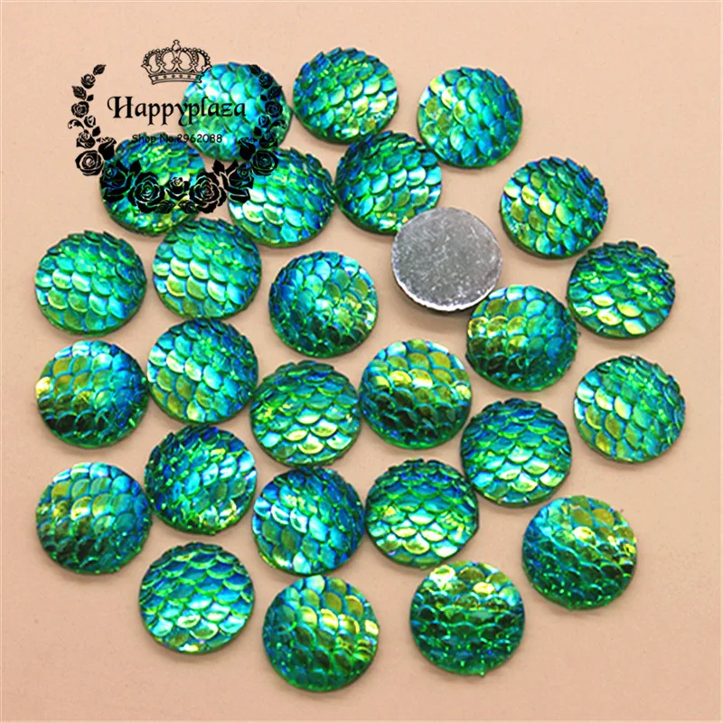 12 мм 100 шт. смола AB Bling Fish Scale Flatback Стразы Круглый Кабошон фотоэлемент для поделок