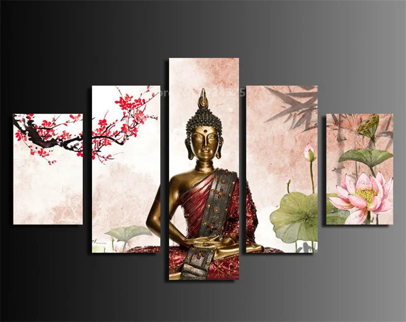 

5 Panel Abstract Painting Printed Canvas Wall Art Home Decoration Buddha Cuadros Pictures For Living Room Unframed