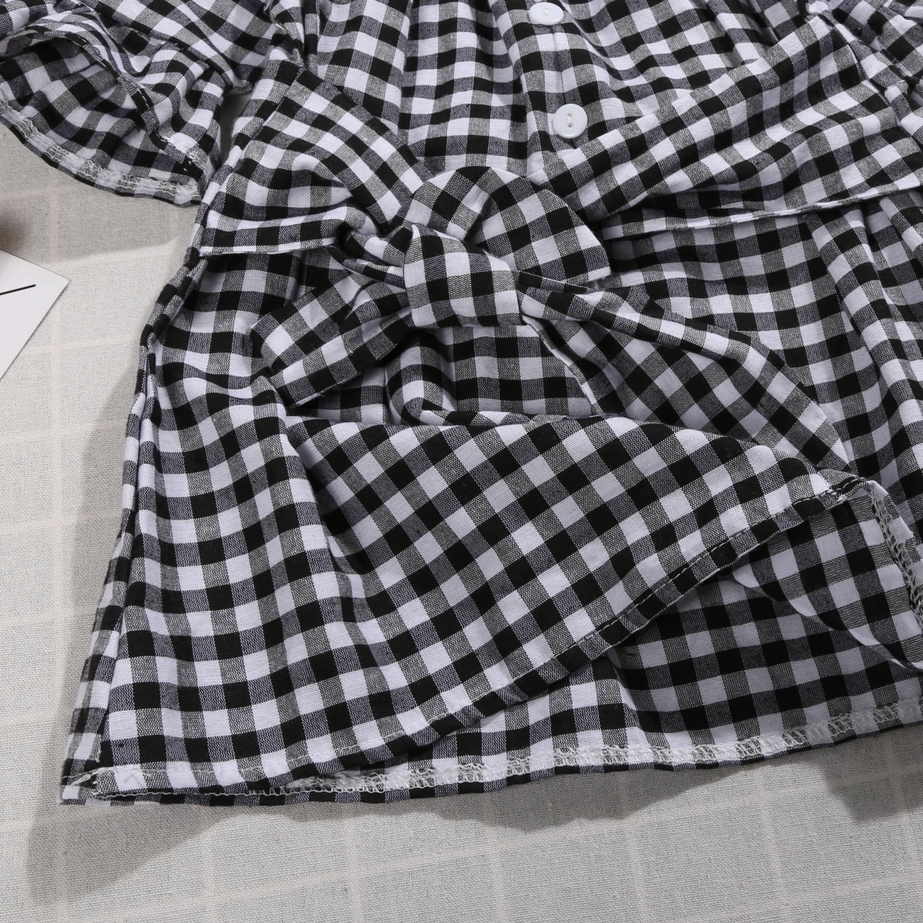 2018 Brand New Summer Toddler Baby Girl Sweet Dress Off Shoulder Flare Sleeve Ruffles Bow Plaid A-Line Knee-Length 2-6Y | Детская одежда