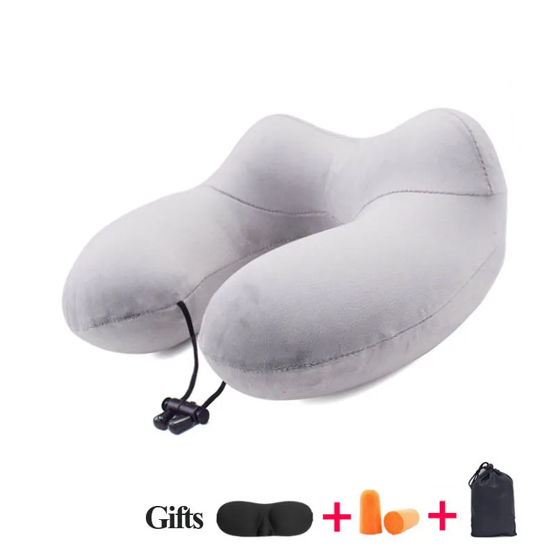 lint 1 set grey Надувная подушка для путешествий мягкие бархатные подушки для поддержки шеи для самолетов автомобиля и дома моющийся чехол с портативной упаковкой - Цвет: lint 1 set grey