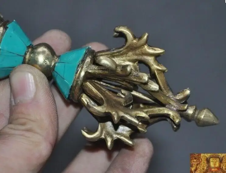 Буддизм Бронзовая инкрустация бирюза Экзорцизм амулет Dorje Vajra phurpa кулон|Статуи и