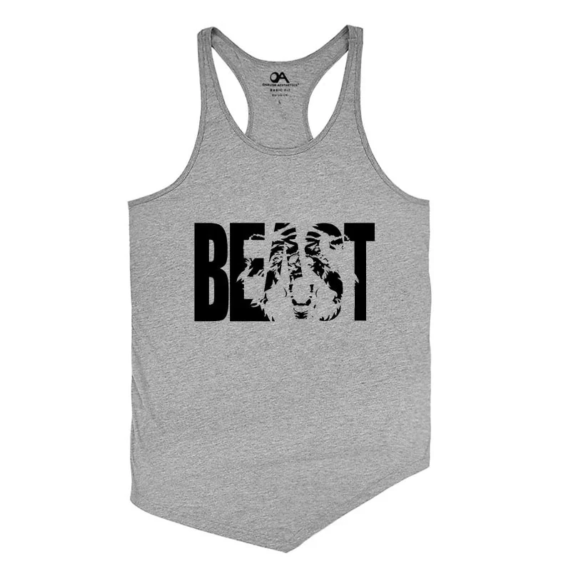 Серебристый OA Beast майка для мужчин с асимметричным подолом лето Бодибилдинг Фитнес тренировки Длинный жилет Стрингер Верхняя Нижняя рубашка - Цвет: Серебристый