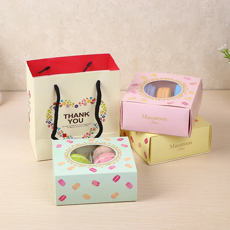 10 шт./лот Розовая/зеленая/желтая коробка для макарон с прозрачным окном коробки