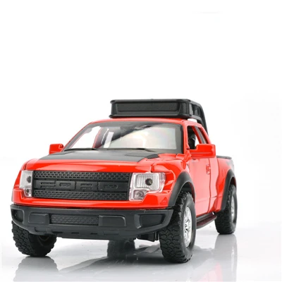 red 1:32 Ford Raptors F150, модель автомобиля из сплава, игрушка с оттягиванием, флеш и музыка, литье под давлением, металлический пикап, модель, классический американский автомобиль для мальчиков - Цвет: red