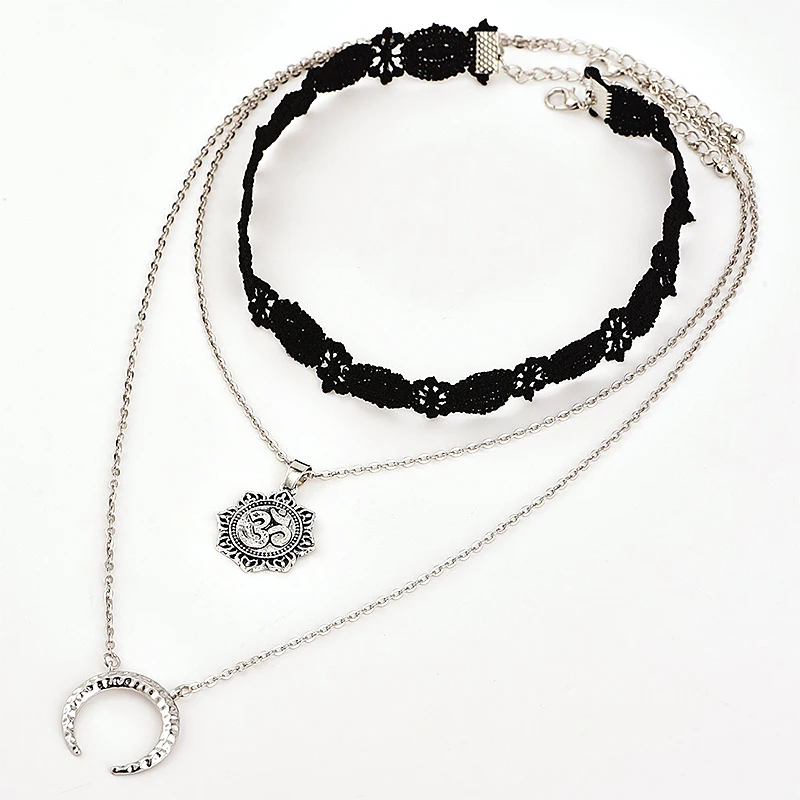 Women Multi-layer Necklace Pentagram Pendant Tassel Chain Lace Choker Wedding Jewelry | Украшения и аксессуары