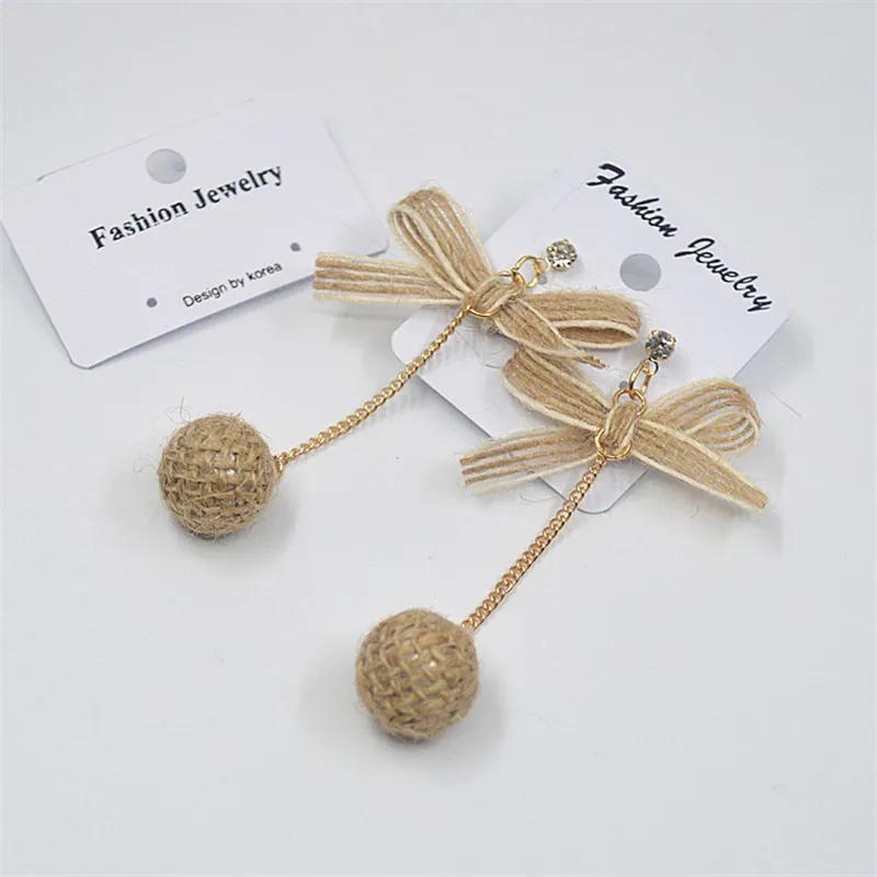 Retro Fashion DIY Handmade Stud Earrings Temperament Lady Fabric Bow Exaggerated Long Personality | Украшения и аксессуары
