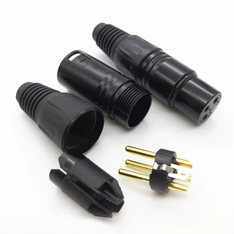 1 пара чёрный 3 контактный разъем XLR для аудиокабеля штекер микрофона + гнездовой