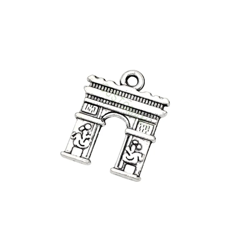 

80pcs--Antique Silver Tone 2 Sided Arc de Triomphe Charms Pendant 18x14mm