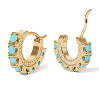 high quality gold silver color pave turquoises cz stone circle hoop earring for women trendy jewelry