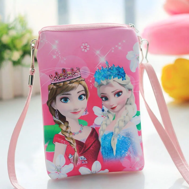 Disney Pu мультфильм милый Эльза Анна плюшевый кошелек девушка вертикальная сумка для еды двойная сумка через плечо на молнии мобильный телефон сумка замороженная - Цвет: 3
