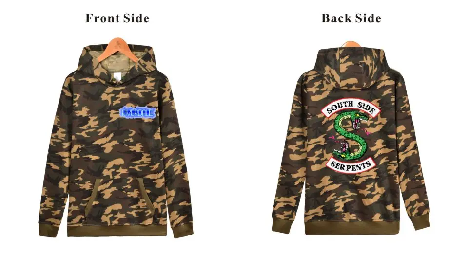 

American TV Riverdale Camouflage Hooded Winter Sweatshirt Mens Casual Fashion Camouflage pullover PLUS SIZE