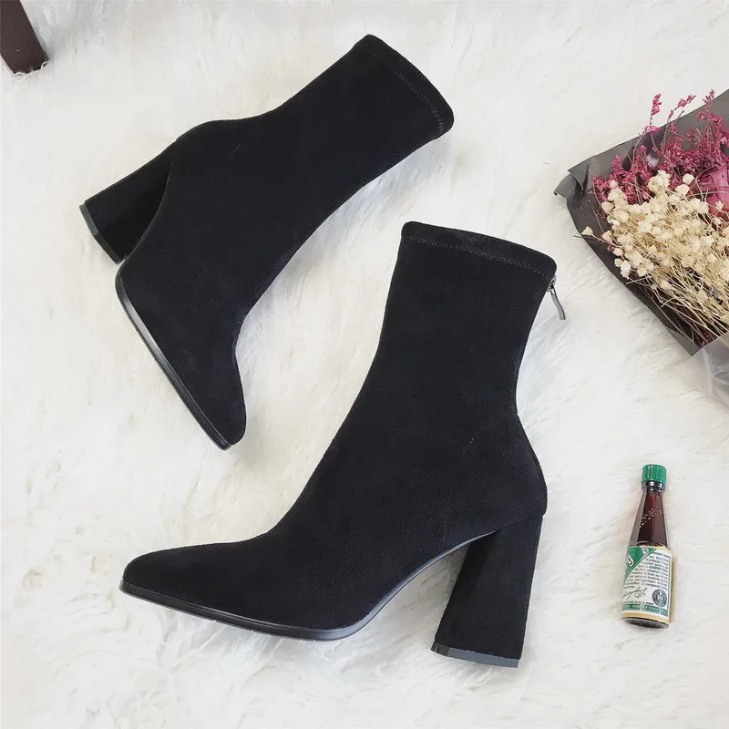 Teahoo/женские носки из искусственной замши Ботильоны на толстом высоком каблуке