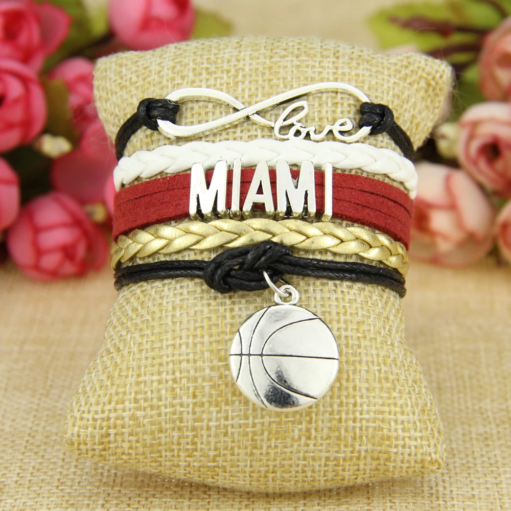 Браслет для футбольной команды Infinity Love Miami красный черный белый золотой|football team
