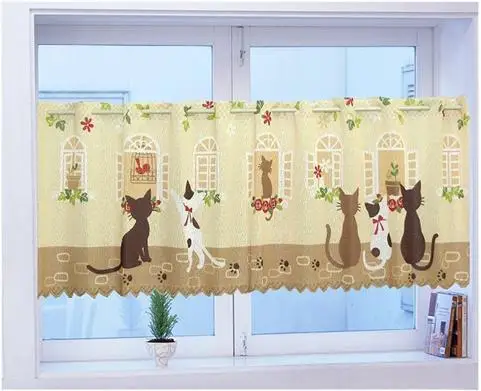 Красивая занавеска с милыми кошками кофейная для кухни дверей полузатемненная