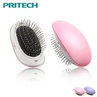 pritech electric mini hair brush negative ionic hair straightener comb vibration massage anti static hair brush dropshipping