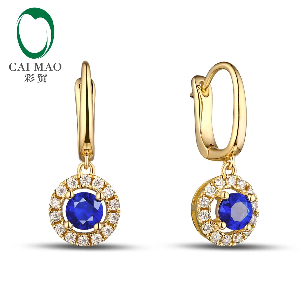 Unplated 14 K золото натуральный 0.83ct сапфиры& 0.28ct натуральные серьги с бриллиантами Caimao ювелирные изделия