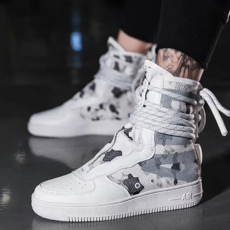 Comemore высокие мужские кроссовки спортивная обувь женская для мужчин Sepatu Pu кожаные