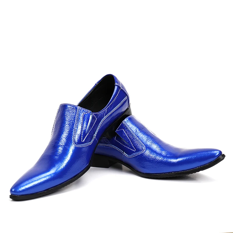 Мужские свадебные туфли-оксфорды с острым носком белые/синие кожаные туфли без