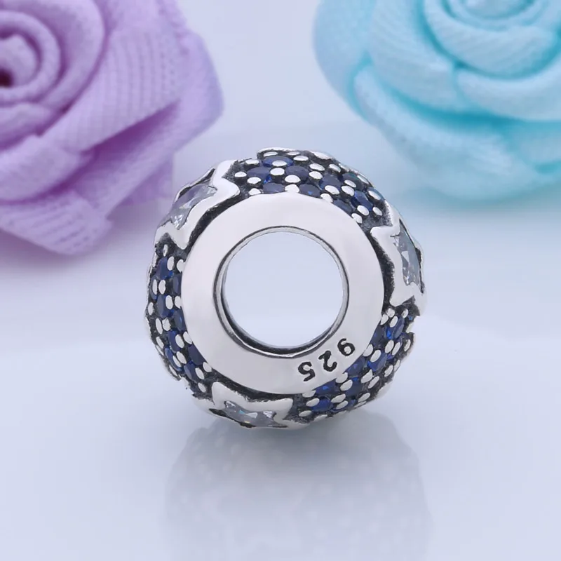 Настоящее 925 пробы серебро следовать звездами Шарм Бусины Fit Pandora браслет и