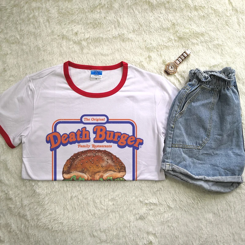 Летняя футболка для девочек Футболка с принтом Death Burger крутая короткими рукавами