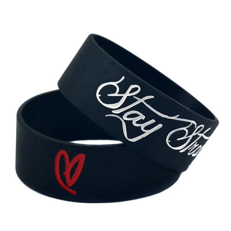 

1PC Stay Strong Silicone Wristband Music Gift One Inch Wide Black