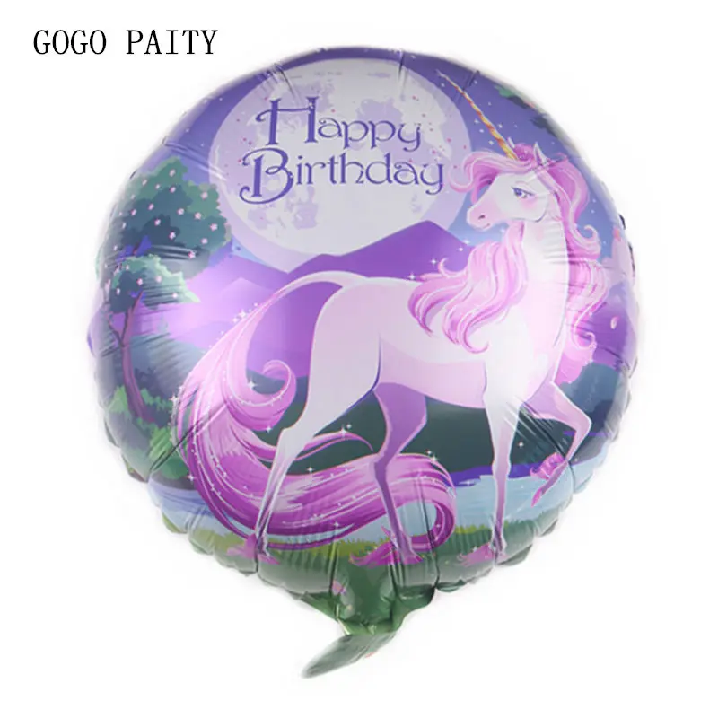 GOGO paity Новинка 18-дюймовые Круглый с днем рождения Единорог алюминиевый шар, для дня рождения вечерние украшения игрушки