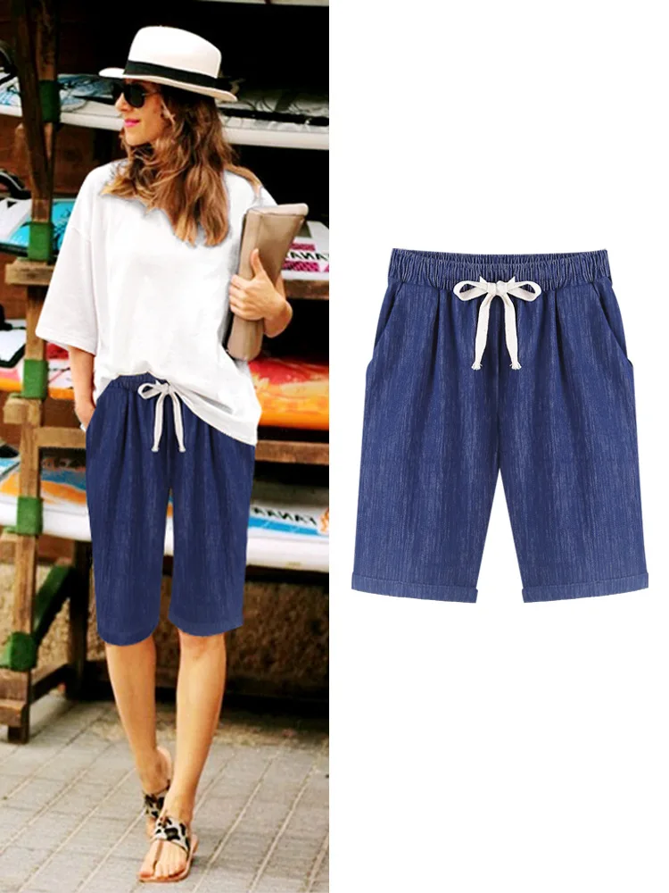 Брюки женские хлопковые однотонные свободные повседневные короткие штаны