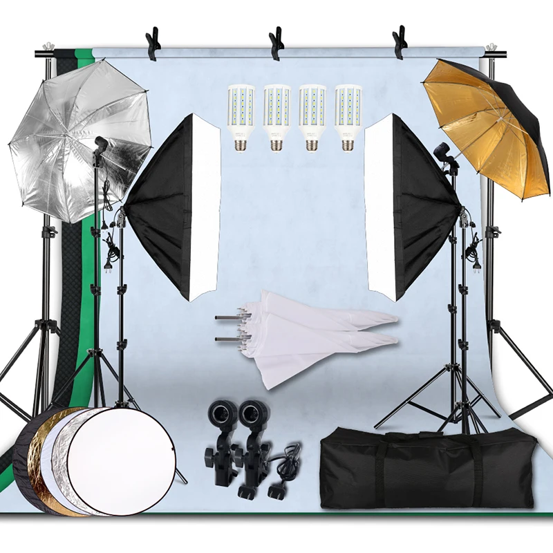 

SH 20W 5500K Umbrellas Softbox Continuous Lighting Kit with Backdrop Support System for Photo Studio Product Shoot Photography