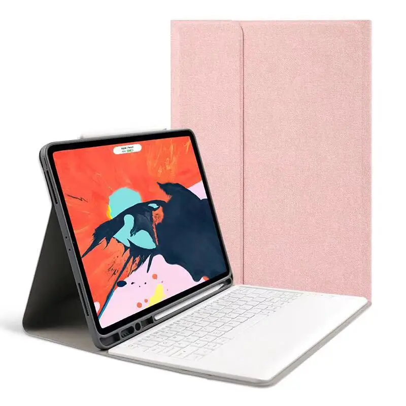 Rose gold Ультратонкий чехол для клавиатуры для iPad Pro 12,9 смарт-ткань кожаный защитный чехол для Apple iPad беспроводная клавиатура - Цвет: Rose gold