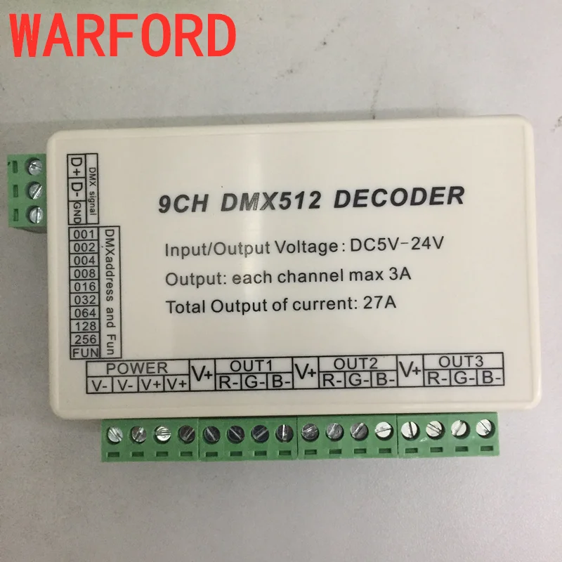 Фото 9CH dmx512 декодер светодиодный контроллер 9 каналов dmx 512 диммер привод 3 группы RGB 9CH dmx512 декодер светодиодный контроллер 9 каналов dmx 512 диммер привод 3 группы RGB