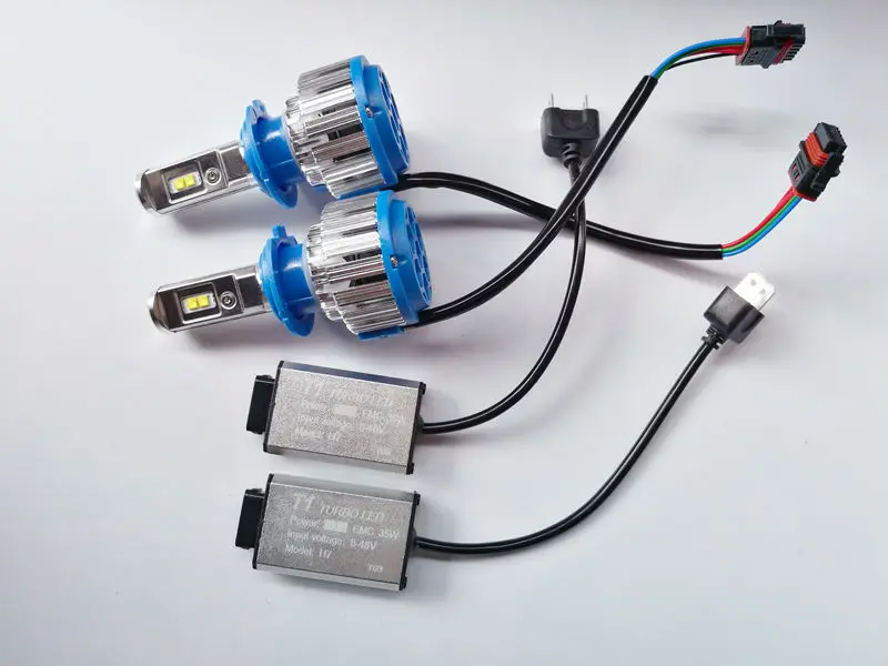 Комплект для автомобильных светодиодных фар T1 turbo H7 Erro Free H11 H8 H9 H10 9005 9006 7000LM 6000K EMC