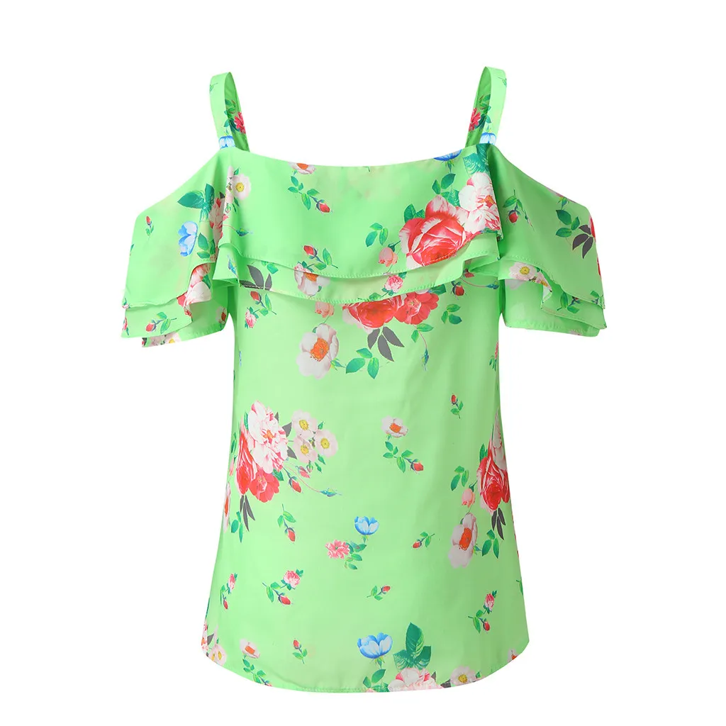 Женская Повседневная с открытыми плечами цветочным принтом коротким рукавом