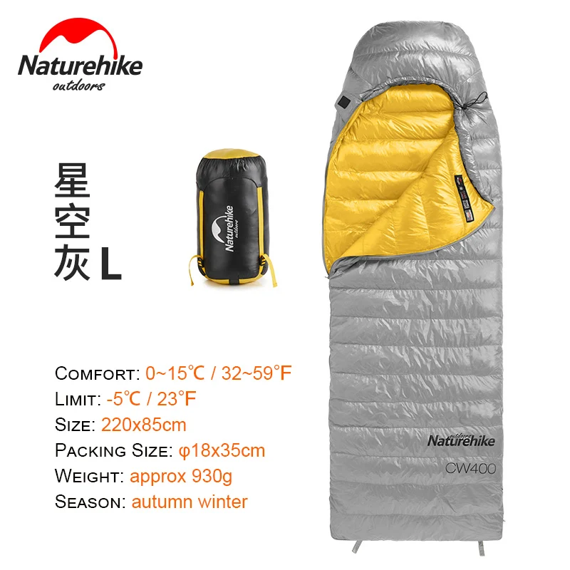 Grey L NatureHike компактный спальный мешок из гусиного пуха с капюшоном спальное одеяло сверхлегкие для зимы Демисезонный пеший туризм с рюкзаком для кемпинга - Цвет: Grey L