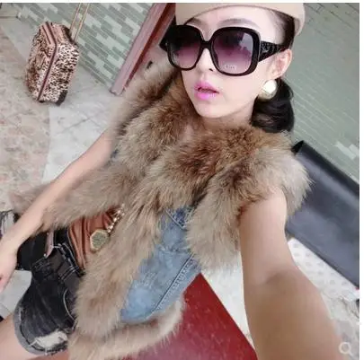light blue new winter autumn women real fox fur vest coat jacket Female demin Fur Coat Lady short Natural Real Fur Vest for Women - Цвет: light blue