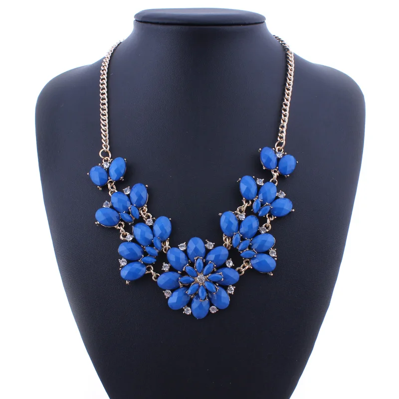 Seblasy Retro Ethnic Acrylic Stone Crystal Flower Maxi Temperament Collar Choker Necklaces &amp Pendants Women Statement Jewelry | Украшения