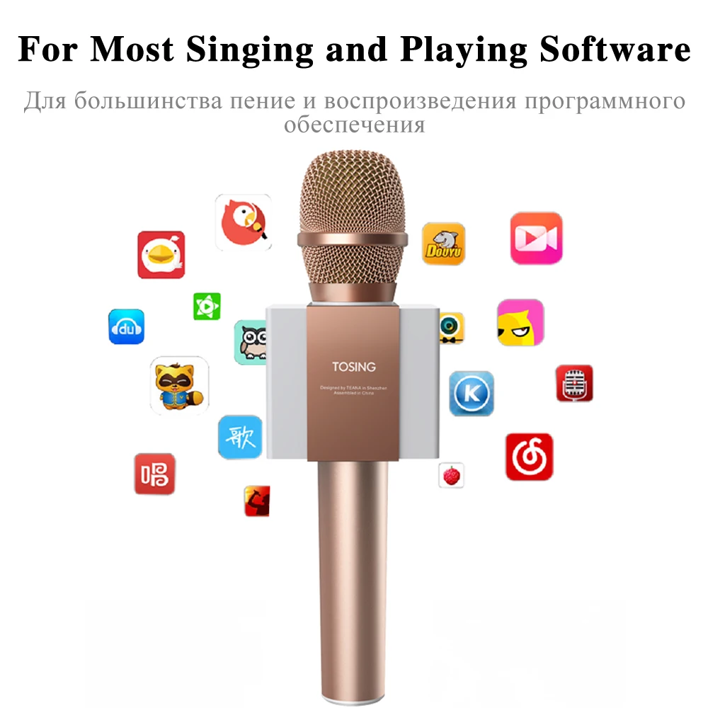 Оригинальный бренд TOSING Беспроводная Bluetooth машина караоке микрофон с 2 динамиками