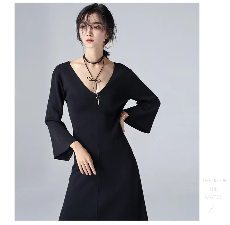 Cakucool вязаное платье Для женщин Весна v образным вырезом пикантные Vestido Корея